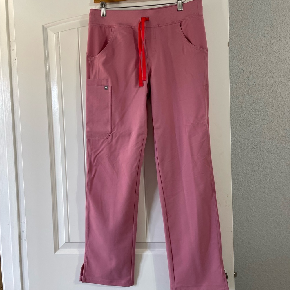Figs Pink Women's Pants with Red Drawstring